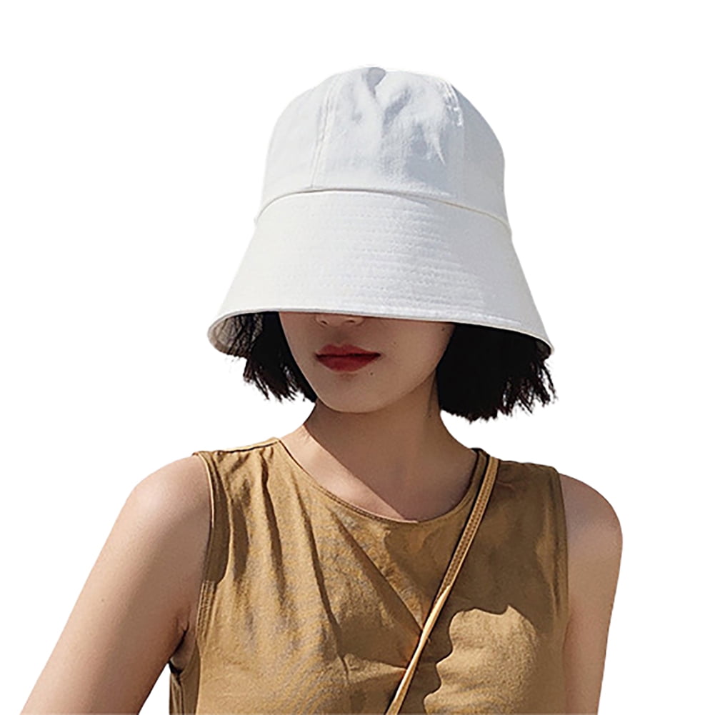NUZYZ Solid Color Woman Girl Anti Sun Wide Brim Cover Face Fisherman Cap  Bucket Hat 