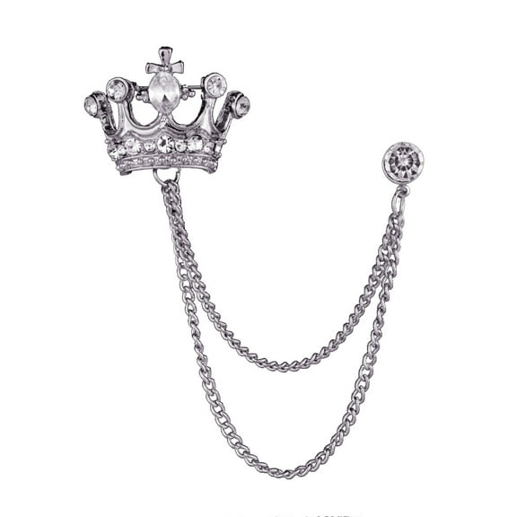 NUZYZ Unisex Crown Shape Brooch Tassel Chain Lapel Pin Retro Corsage Suit Accessory Silver