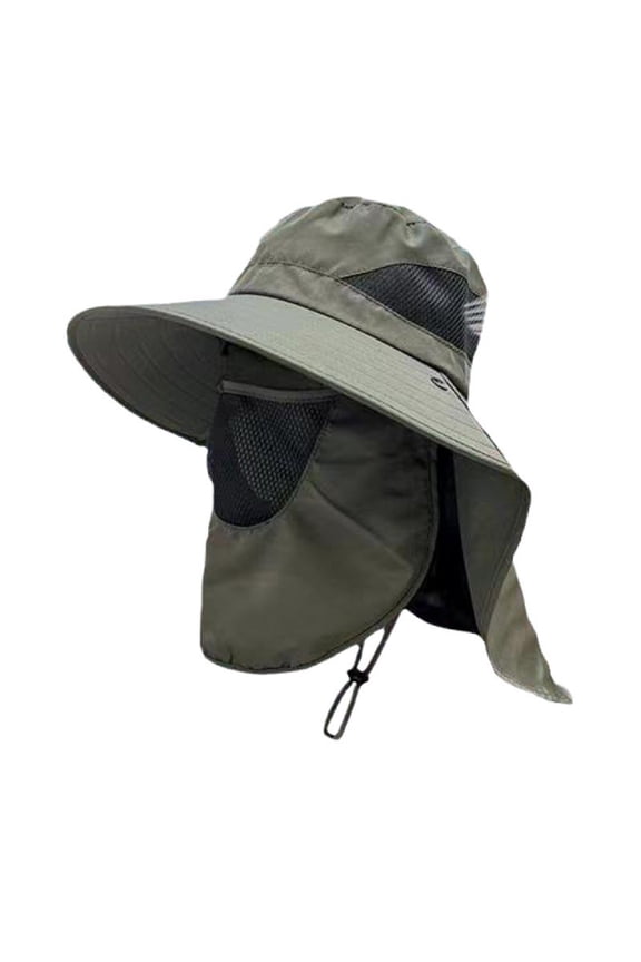 Unisex Sun Hat with Face Front Cover Face Neck Protection Hollow Mesh Windproof Fixed Strap Anti-UV Foldable Sunscreen Breathable Gardening Fishing Outdoor Cap