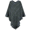 thumbnail image 1 of NUZYZ V Neck Ethnic Style Pullover Thick Knitted Cape Bohemia Striped Print Tassel Loose Cloak Coat Female Clothing, 1 of 8