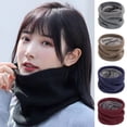thumbnail image 1 of NUZYZ Winter Cycling Scarf Double-Layer Neck Warmer Knit Thickened Fleece Lined Elastic Soft Circle Scarf Neck Gaiter,Black, 1 of 7