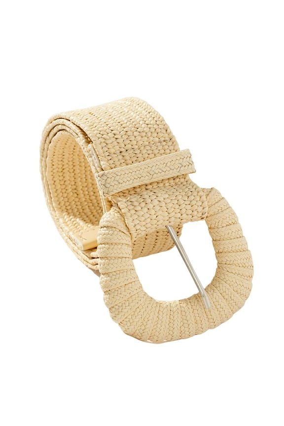 Women Belt Elastic Straw Woven Wide Belt Solid Color Dress Jeans Boho Stretchy Ladies Casual Belt Clothing Accessory