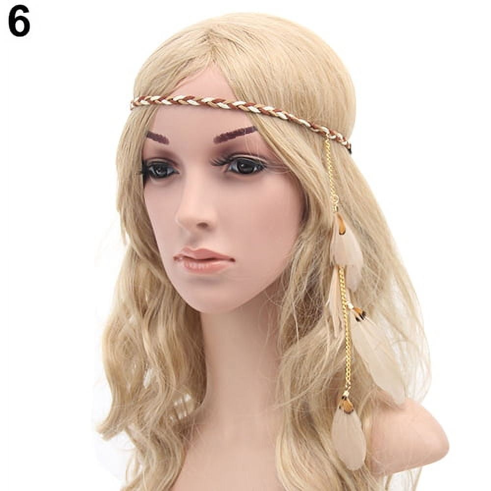 XunYee Feather Headband Hippie Headband for Women Hippie