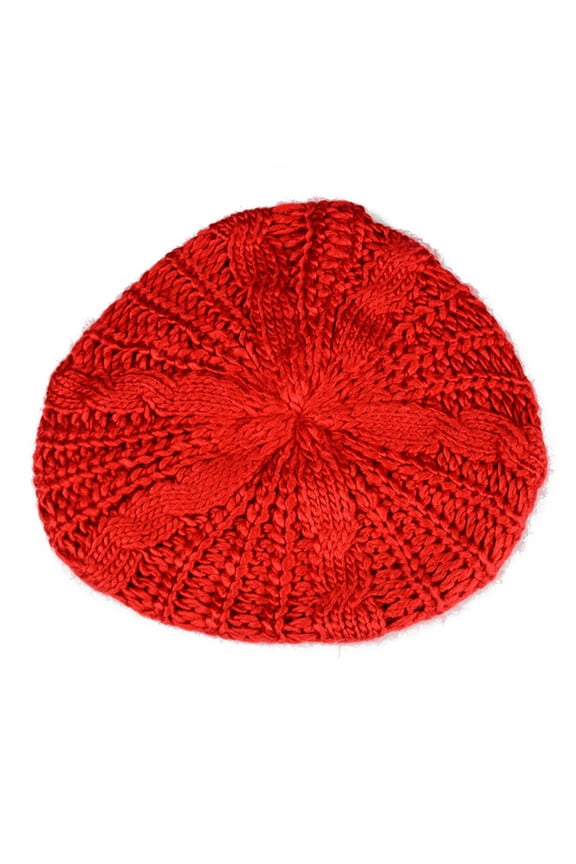 Women Fall Winter Hat Knitted Bonnet Solid Color Elastic Twisted Texture Keep Warm Beret Photo Prop Cap for Outdoor Activities Travel Cycling ,Red