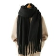 thumbnail image 1 of NUZYZ Women Fall Winter Scarf Elastic Thickened Solid Color Tassel Decor Warm Soft Cozy Wide And Long Neck Protection Unisex Shawl,Black, 1 of 8