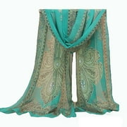 NUZYZ Women Fashion Long Soft Chiffon Flower Scarf Sheer Wrap Neck Shawl Stole Gift Sapphire Blue