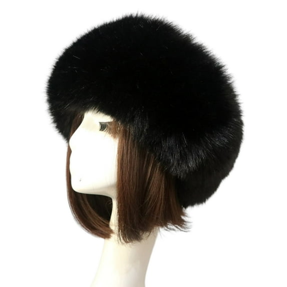 NUZYZ Women Faux Fur Headband Autumn Winter Plush Brimless No Top Soft Fluffy Hat Insulated Winter Accessory ,Black