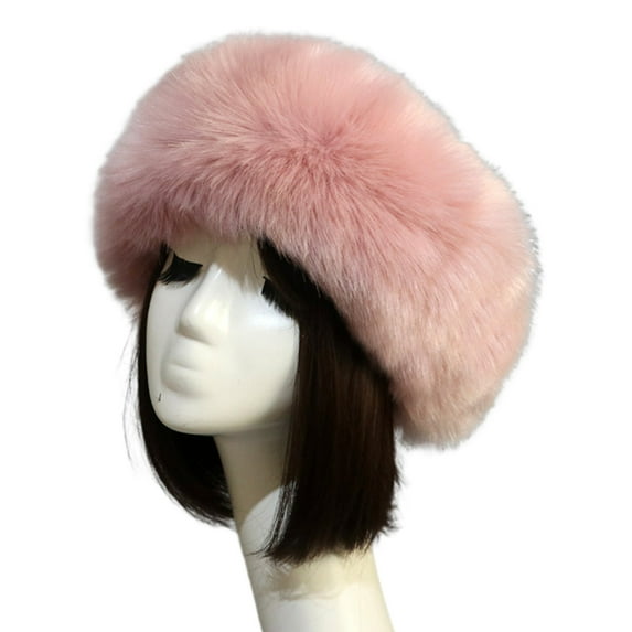 NUZYZ Women Faux Fur Headband Autumn Winter Plush Brimless No Top Soft Fluffy Hat Insulated Winter Accessory ,Pink