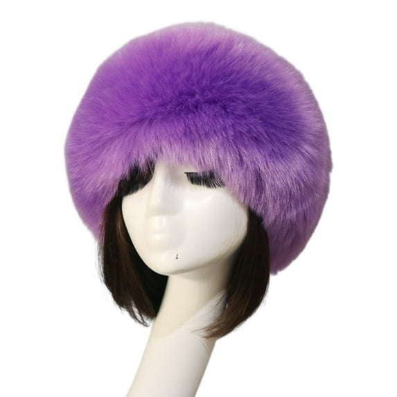 NUZYZ Women Faux Fur Headband Autumn Winter Plush Brimless No Top Soft Fluffy Hat Insulated Winter Accessory ,Purple