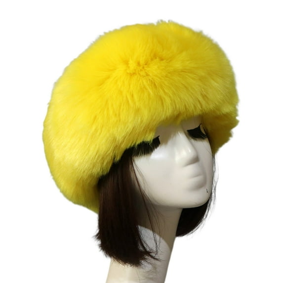 NUZYZ Women Faux Fur Headband Autumn Winter Plush Brimless No Top Soft Fluffy Hat Insulated Winter Accessory ,Yellow