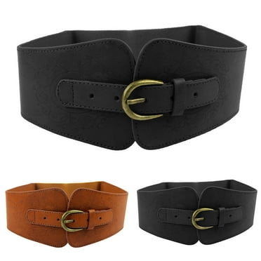 NUZYZ Women Faux Leather Buckle Elastic Wide Belt Strap Solid Color Waistband