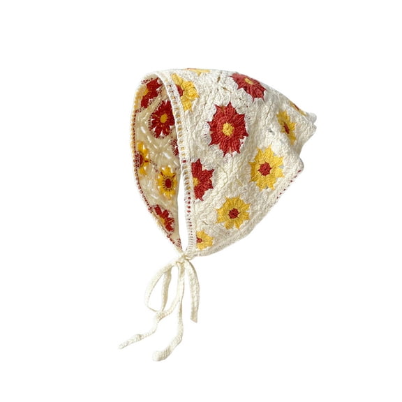 NUZYZ Women Knitting Headscarf Crochet Flower Pattern Hollow Out Headscarf Girl Triangle Headband Head Accessories