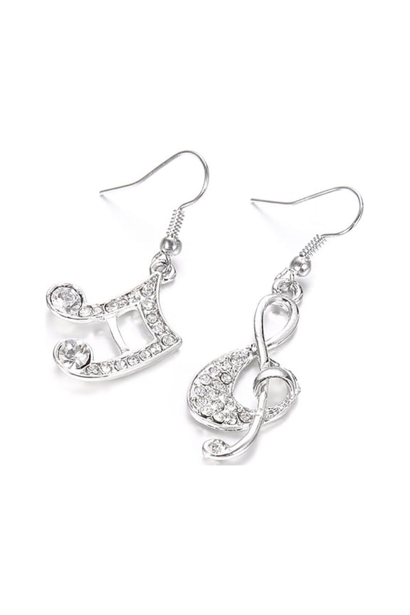 Women Music Note Treble Clef Rhinestone Dangle Hook Earring Jewelry