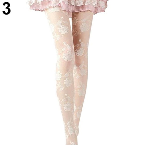 NUZYZ Women Rose Pattern Tight Lace Pantyhose See-through Stockings 