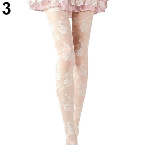NUZYZ Women Rose Pattern Tight Lace Pantyhose See-through Stockings
