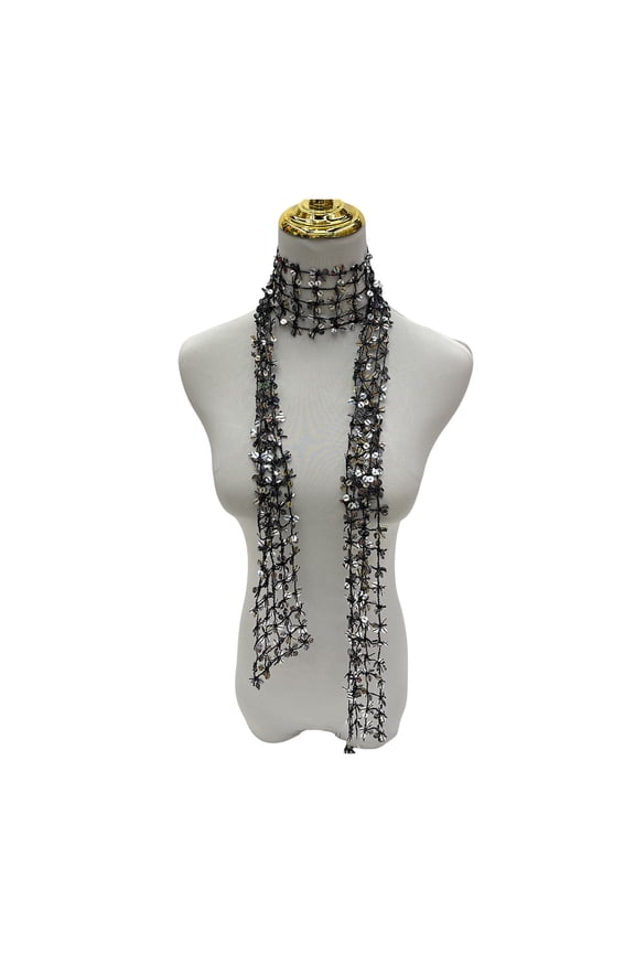 Women Scarf Shiny Sequin Flower Shape Hollow Design Scarf Glitter Embellished Thin Scarf Fashion Accessory,Silver