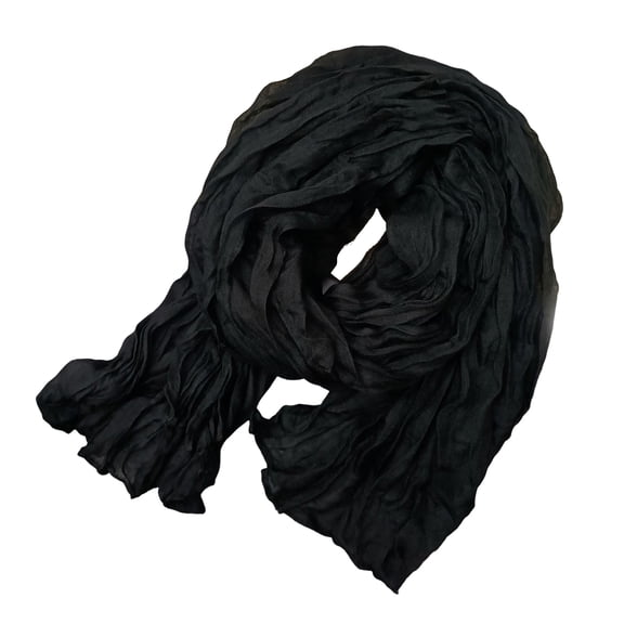 NUZYZ Women Scarf Solid Color Pleated Long Scarf Retro Autumn Winter Warm Long Scarf Soft Vintage Inspired Scarf,Black