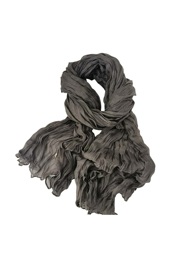Women Scarf Solid Color Pleated Long Scarf Retro Autumn Winter Warm Long Scarf Soft Vintage Inspired Scarf,Grey