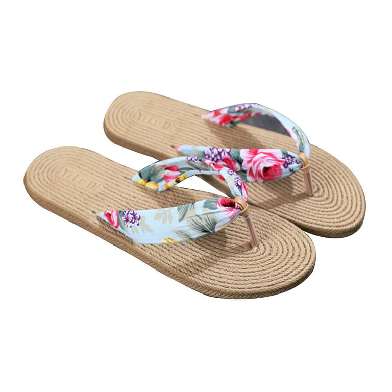 NUZYZ Women Shoes Summer Floral Flip Flops Beach Sandals Anti-slip Thongs  Slippers 