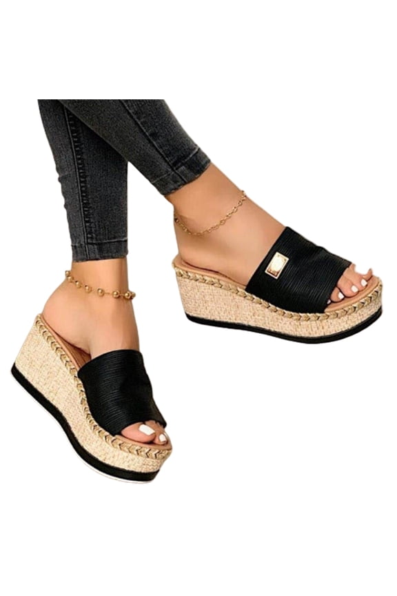 Women Summer Wedge Peep Toe High Heel Platform Mules Anti Skid Sandals