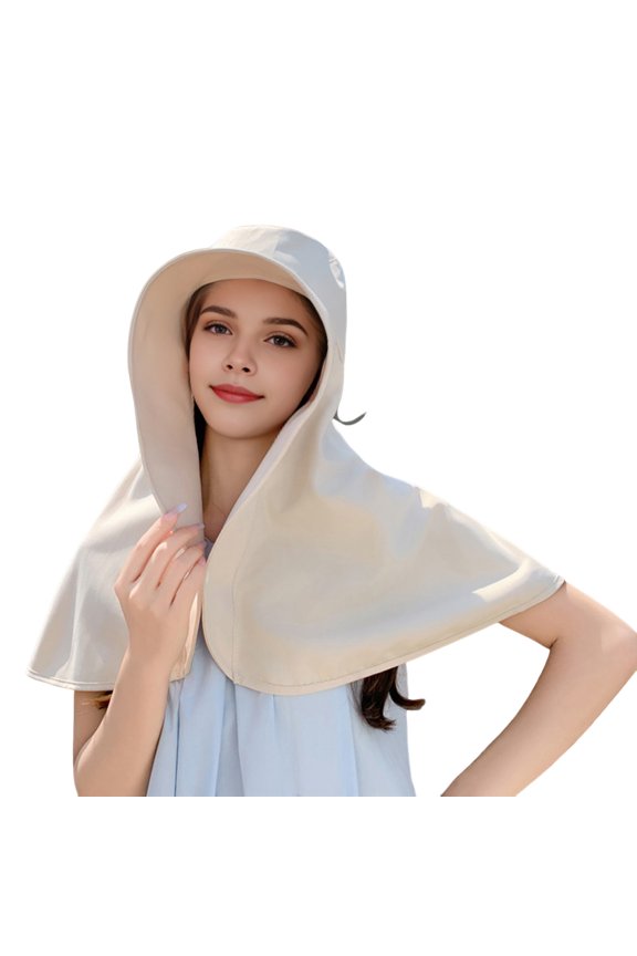 Women Sun Hat Shawl Design Neck Cover Sun Anti UV Extra Large Brim Button Foldable Travel Gardening Hiking Outdoor Cap