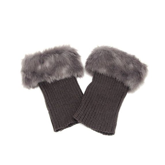 NUZYZ Women Winter Solid Color Short Knit Leg Warmers Boot Socks Toppers Fluffy Cuffs Dark Gray