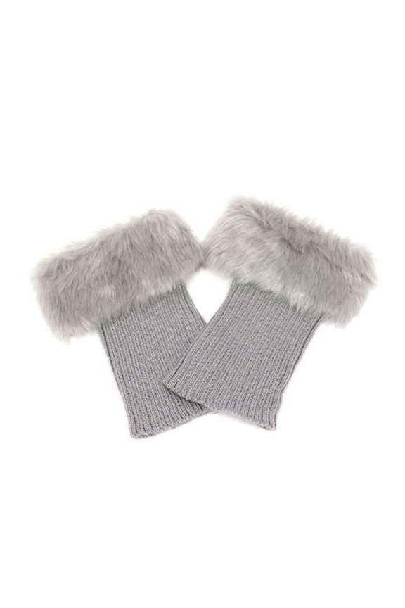 Women Winter Solid Color Short Knit Leg Warmers Boot Socks Toppers Fluffy Cuffs Light Gray