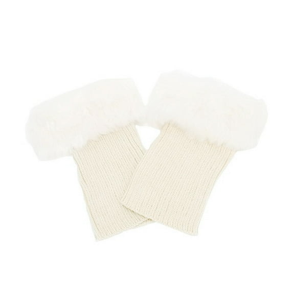 NUZYZ Women Winter Solid Color Short Knit Leg Warmers Boot Socks Toppers Fluffy Cuffs White