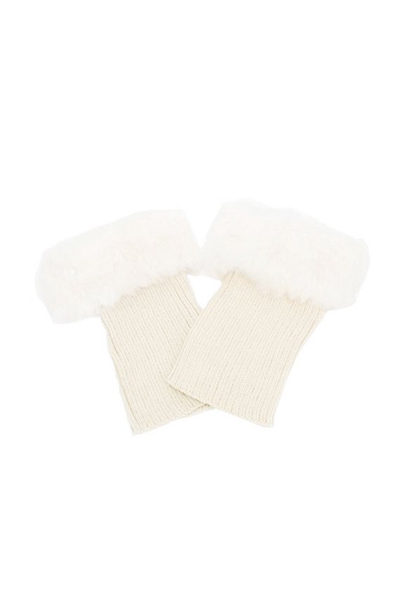 Women Winter Solid Color Short Knit Leg Warmers Boot Socks Toppers Fluffy Cuffs White