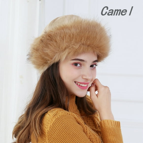 NUZYZ Women's Faux Fur Mongolian Hat Winter Pompom Ski Cap Russian Cossack Ushanka Hat