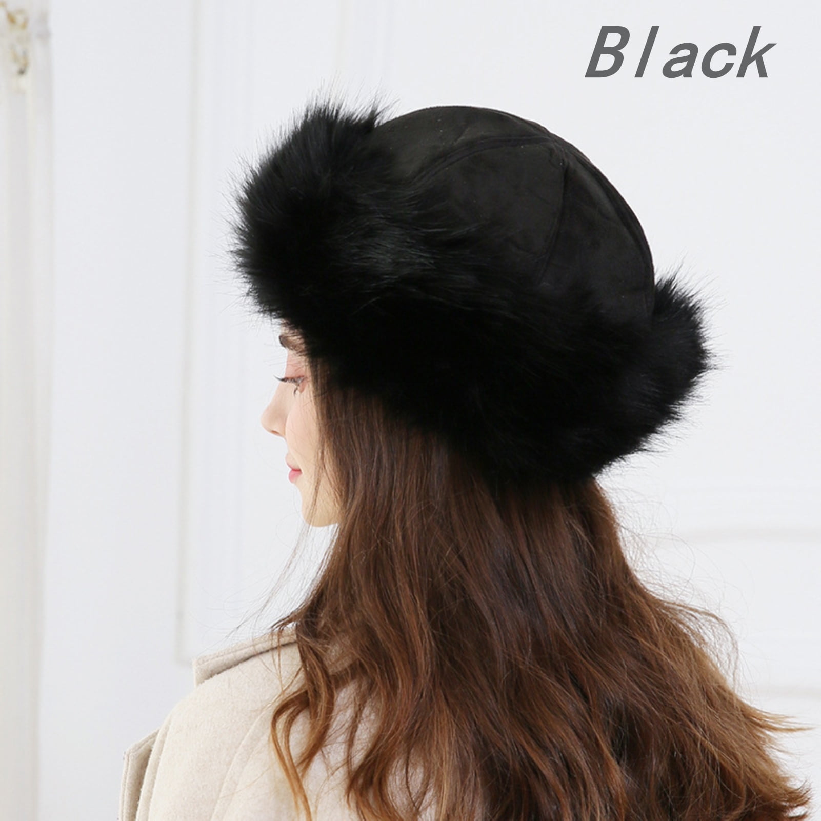 FNFUR Womens Black Fox Fur Trapper Hat with Pom Poms Cossack hat,Ushanka  hat,Avaitor hat,Pilot hat,Bomber hat