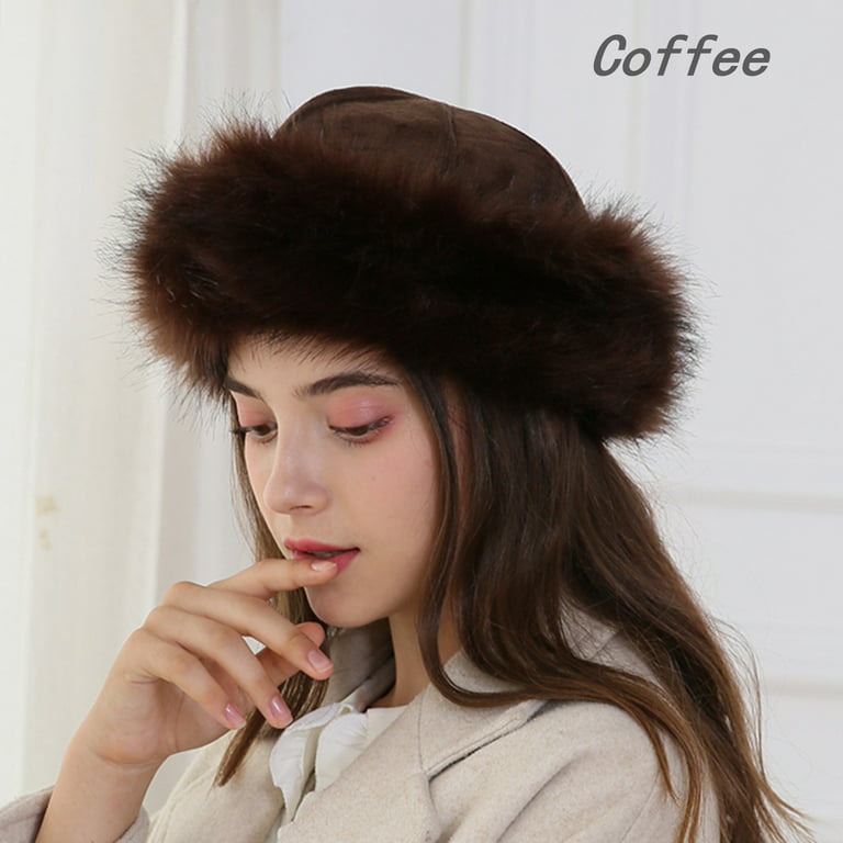 Nuzyz Women's Faux Fur Mongolian Hat Winter Pompom Ski Cap Russian Cossack Ushanka Hat, Size: One size, White