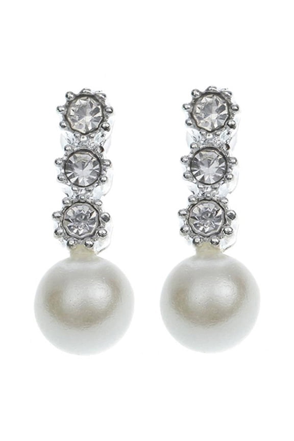 Women's White Faux Pearl Earrings Rhinestone Eardrop Ear Studs Bride Jewelry