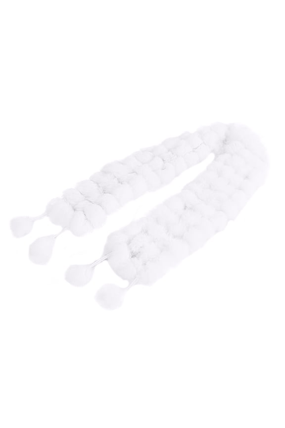 Wool Pom-Pom Scarf Women Thickened Winter Scarf Imitation Rabbit Fur Comfortable Knit Winter Scarf Neckwear,White