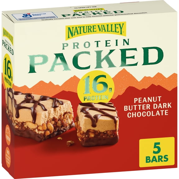 Nature Valley Protein Packed Peanut Butter Dark Chocolate Bars, 16g Protein, 5 Count, 8.85 oz