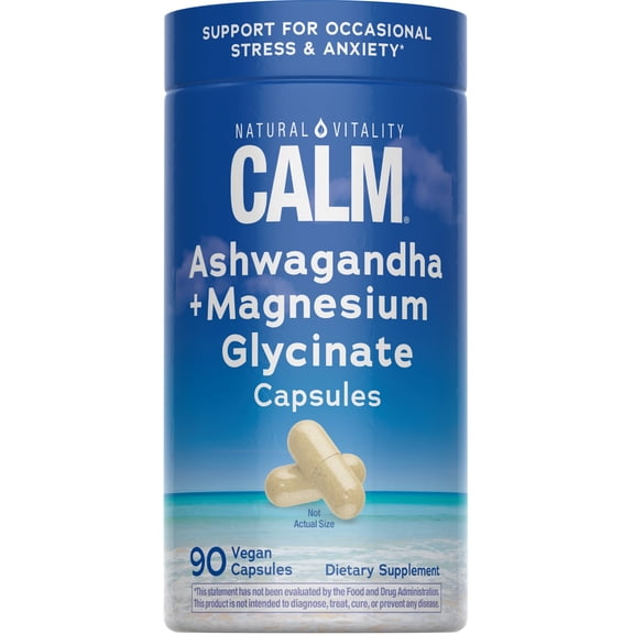 Calm Ashwagandha + Magnesium Glycinate Capsules | 90 Count | by Natural Vitality