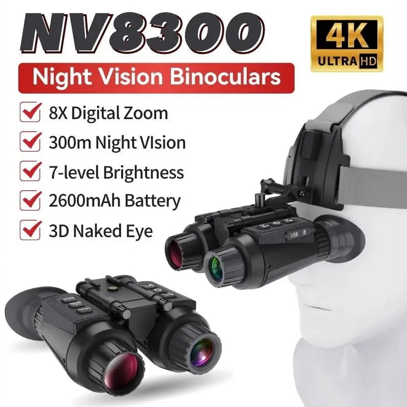 NV8300 3D Infrared Night Vision Binoculars 4K HD Goggles Telescope 8X Digital Zoom 300M Infrared Night Vision Camera for Hunting