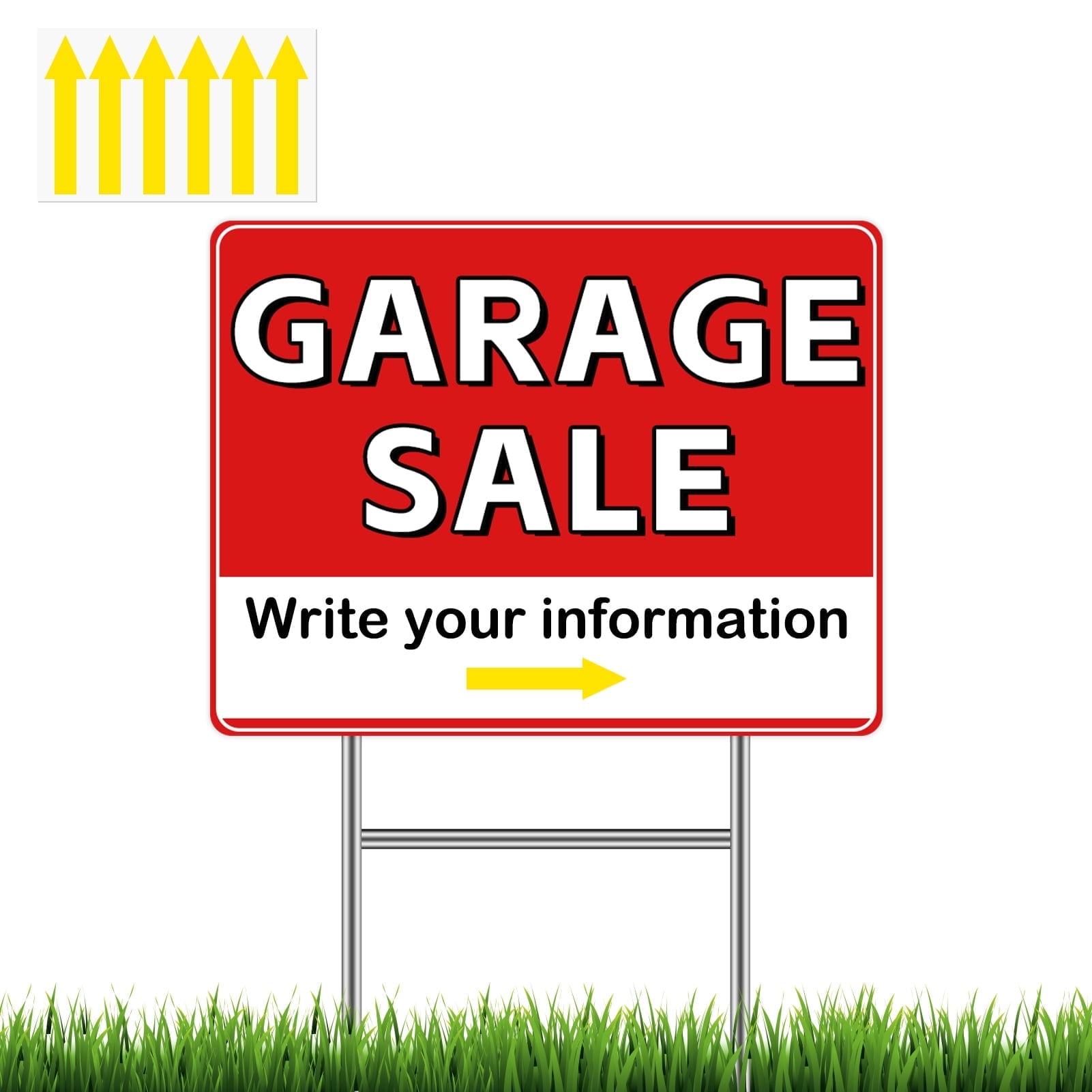 NVAAV 17"x13" Large Double-Sided Garage Sale Sign with Metal Stake & 6 Yellow Directional Arrow Stickers - Durable Weatherproof Corrugated Plastic Yard Sign for Outdoor Use