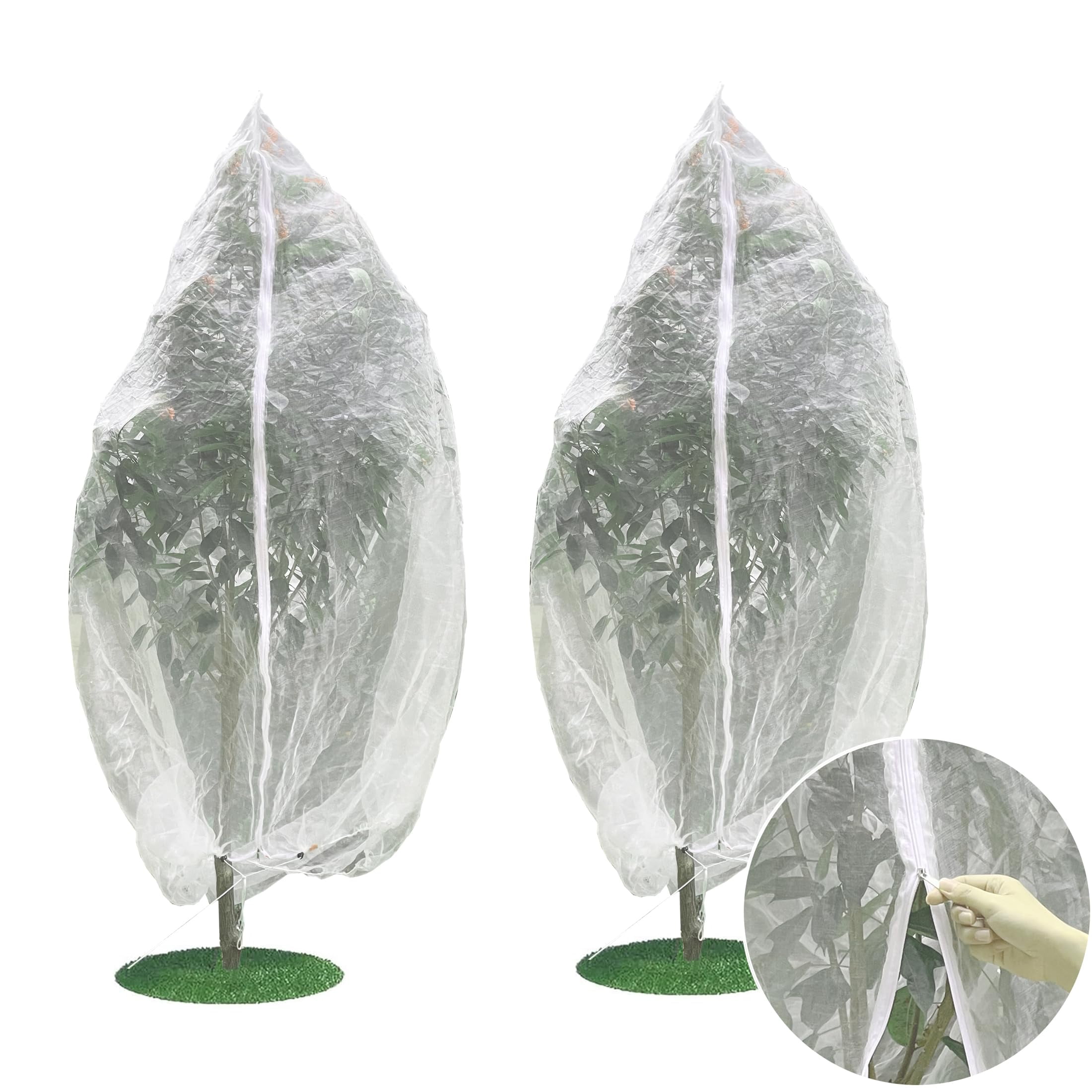 NVAAV 2 Pack 7.87×7.87FT Garden Mesh Netting with Drawstring-Plants Cover Protection from Anti Birds, Bugs, Cicadas,and Insects-Fruit Tree Net for Vegetables Fruits Flowers Crops