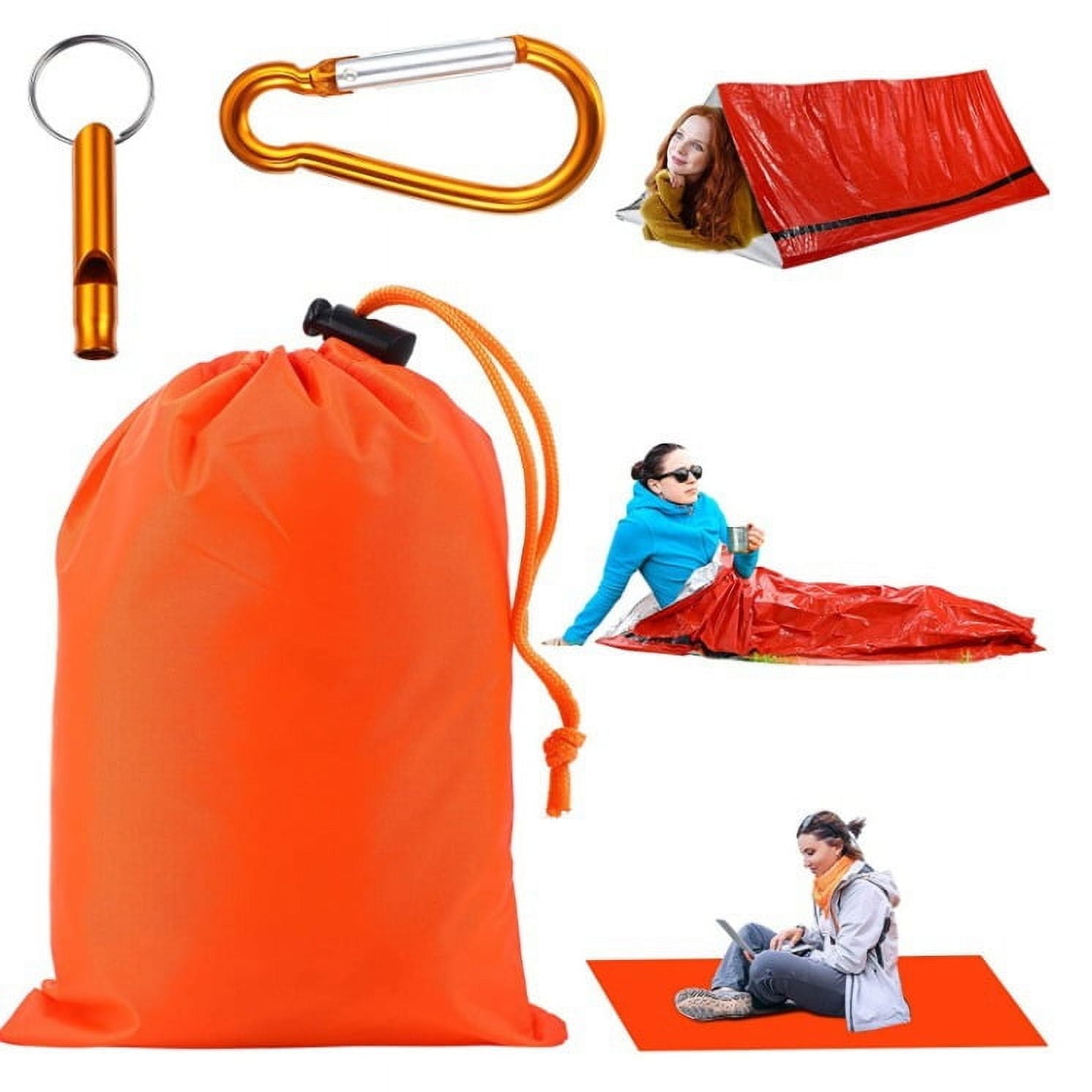NVAAV 2 Person Emergency Survival Sleeping Bags 84"x60", Thermal Bivy Sack Blanket, Lightweight Portable Nylon Sack with Whistle, Aluminized PE Survival Gear Supplies for Camping Hiking, Outdoor