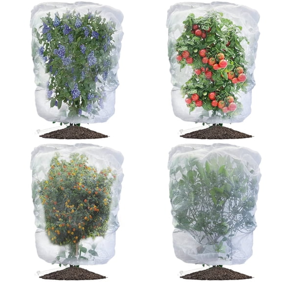 NVAAV 4 Pack 2.62×3.28FT Garden Mesh Netting with Drawstring-Plants Cover Protection from Anti Birds, Bugs, Cicadas,and Insects-Fruit Tree Net for Vegetables Fruits Flowers Crops
