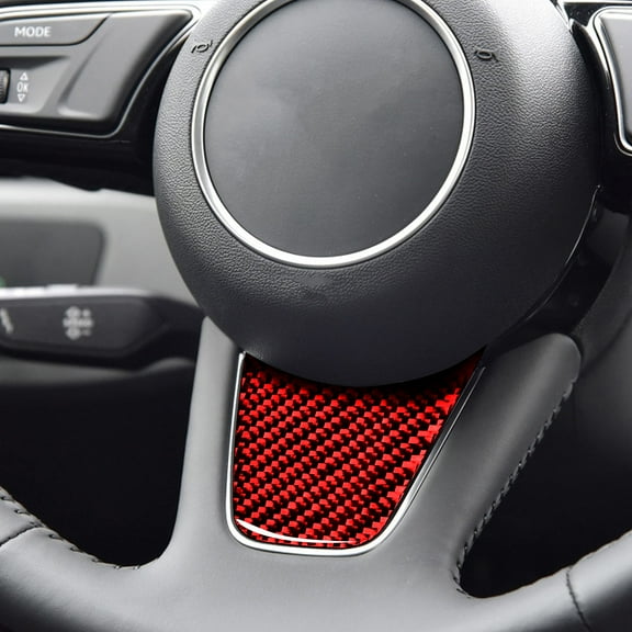 NVCNX Real Carbon Fiber RE32&nbsp;Car Steering Wheel Panel Cover Sticker Decal Interior Trim Accessories Compatible with Audi A4 B9 2017-2019 Decoration Red