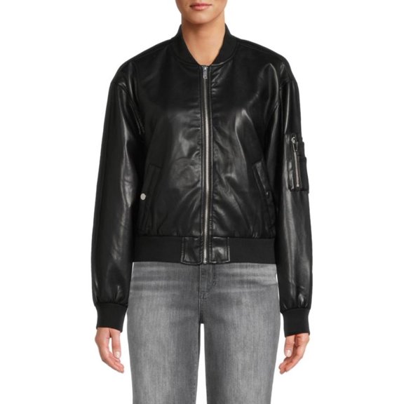 NVLT BLACK Women's Bomber Jacket, US Large