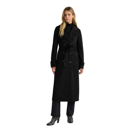 Novelti Womens Faux Suede Longline Belted Trench Coat with Side Pockets