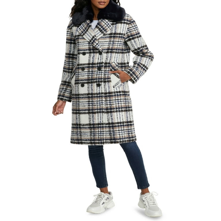 NVLT Women s Plaid Wool Coat with Collar Walmart