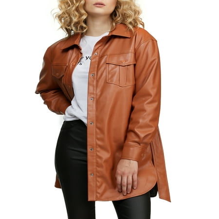 NVLT Women’s Vegan Leather Shirt Jacket