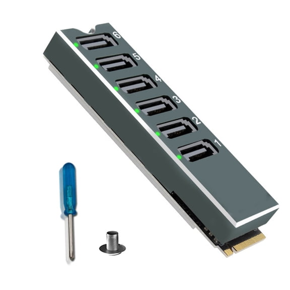 NVMe To 6 Channel SATAs Expansion Card With Aluminum Heatsink ASM1166 Controller 6Gbps Speed