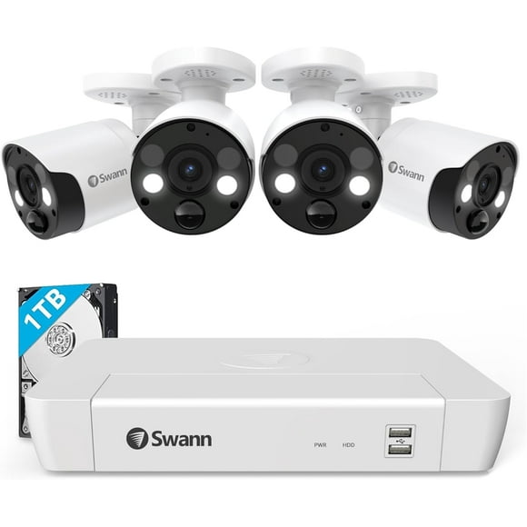Swann Swann Home Security Camera System with 1TB 8 Channel 4 Cam POE Cat5e NVR