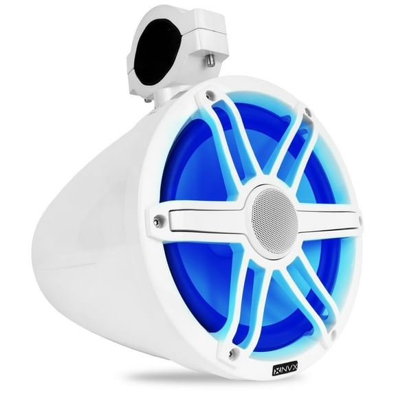NVX MVTSP8W 8" 2-Way Marine Tower Speaker 125W RMS w/ LED Lighting & Swiveling Clamps White 1 Piece