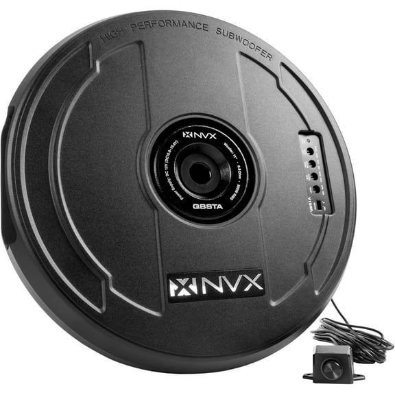 NVX QBSTA 900W Peak 11" Quick Bass Spare Tire Powered Subwoofer System w/ Remote Bass Level Control